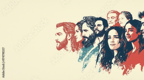 A modern depiction of Jesus with diverse followers from various cultures, global unity in faith