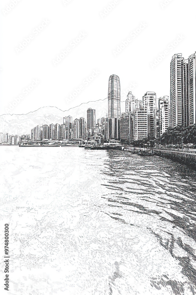 Fototapeta premium Olongapo, Philippines, black and white pen pencil hand-drawn effect portrait drawing illustration for travel poster, card, wallpaper, backdrop or banner. Modern, clear, artistic and simple