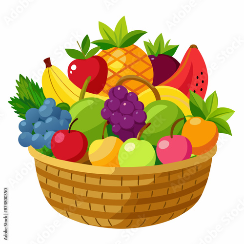 basket with fruits vector illustration 