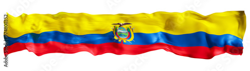 Stylized flag of Ecuador waving in the wind on transparent background. Footer, header or divider. Cut out wide, panoramic element. Banner for patriotic themes or national event promotions. 3D.