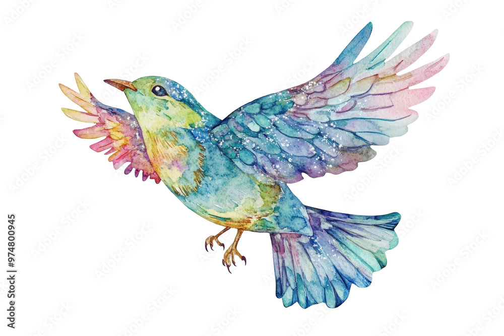 A delicate watercolor bird in mid-flight, its vibrant wings spread wide, with soft pastel shades blending seamlessly, capturing the essence of freedom, grace, and gentle elegance in the sky. A delicate watercolor bird in mid-flight, its vibrant wings spread wide, with soft pastel shades blending seamlessly, capturing the essence of freedom, grace, and gentle elegance in the sky.