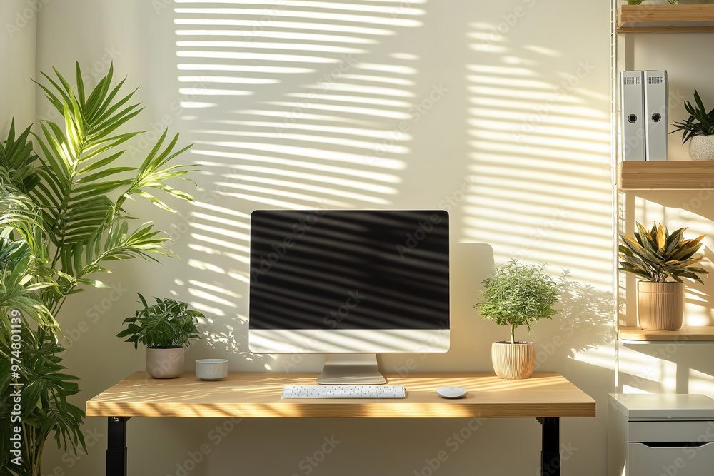Inviting Home Office Space with Computer, Functional Keyboard, Mouse, and Relaxing Plant Decor Inviting Home Office Space with Computer, Functional Keyboard, Mouse, and Relaxing Plant Decor
