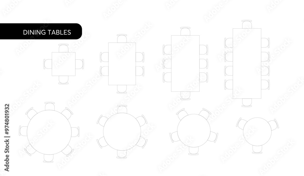 Rectangular Table View Plan Vecteur Stock Vector illustration shows linear drawings of round ...