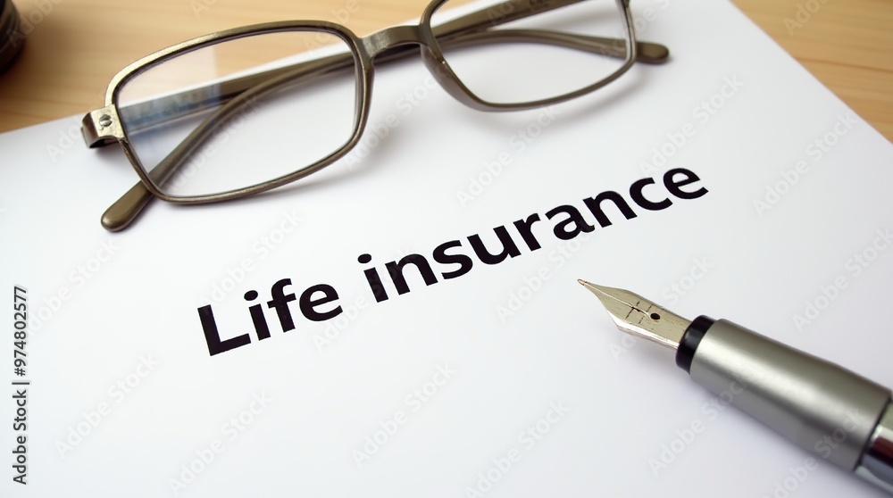 Life insurance document with fountain pen and glasses Life insurance document with fountain pen and glasses