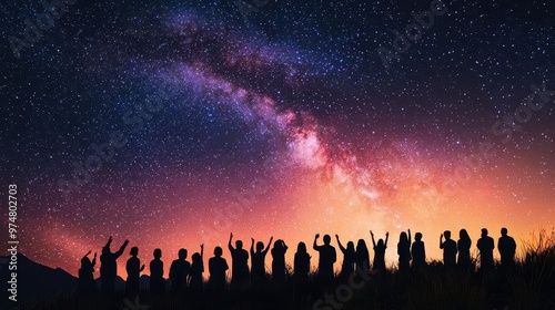 Worshippers singing hymns under a starfilled sky, raising their voices toward heaven in unity