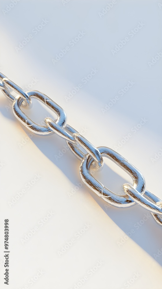 Fototapeta premium A broken chain link symbolizing freedom and breaking barriers, placed on a smooth surface with a light solid color backdrop