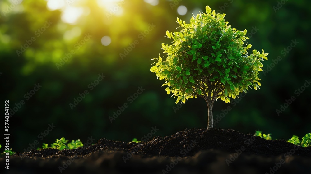 A vibrant tree thrives in the sunlight, representing growth and nature's beauty against a lush green background. A vibrant tree thrives in the sunlight, representing growth and nature's beauty against a lush green background.