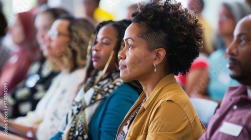 Diverse community gathering at a town hall meeting, discussing upcoming elections