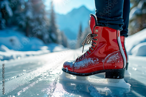 Red boots for snow skating photo