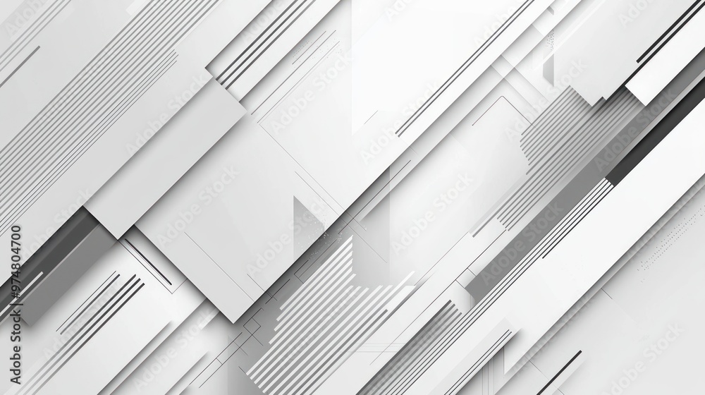 Obraz premium Abstract background with light gray diagonal stripes and geometric tech elements