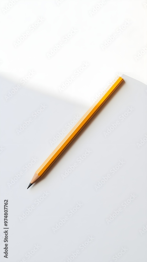 A solitary pencil lying diagonally across a minimalistic light background, highlighting its sleek design and simplicity A solitary pencil lying diagonally across a minimalistic light background, highlighting its sleek design and simplicity