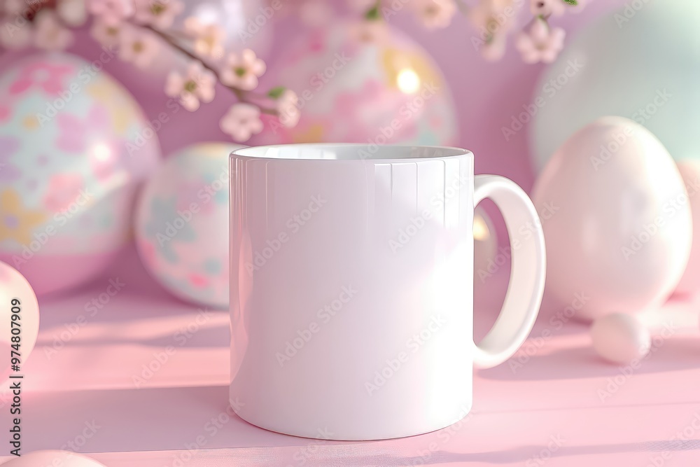 Realistic Floral Design Coffee Mug 3d Rendered With Detailed Layers