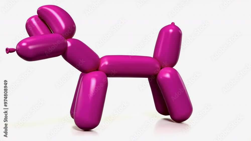 a pink balloon dog is dancing around on white background, balloon animal moving from left to right. a pink balloon dog is dancing around on white background, balloon animal moving from left to right.