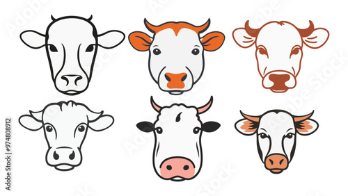 different shapes of cow face illustrations in vector 
