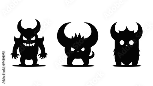 set of black monster vector illustrations, devil monster vector illustrations