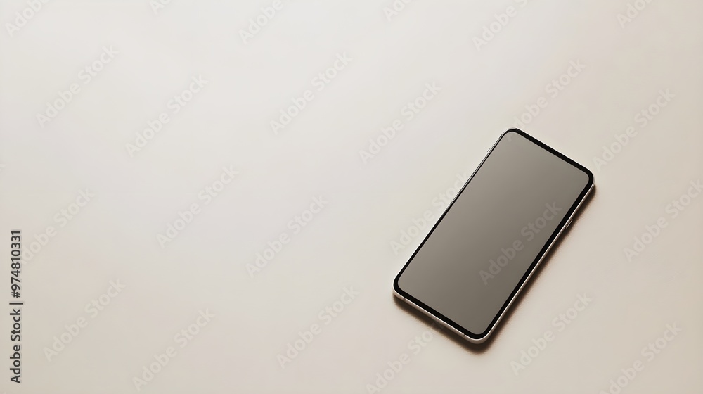A modern smartphone placed on a clean, light solid color surface, emphasizing its sleek design and features