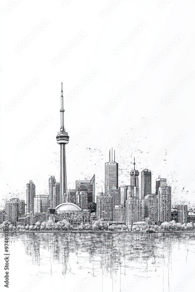 Obraz premium Peterborough, Canada, black and white pen pencil hand-drawn effect portrait drawing illustration for travel poster, card, wallpaper, backdrop or banner. Modern, clear, artistic and simple