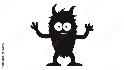 simple confused monster vector illustration, funny monster illustration with horns, silhouette of a monster/devil photo