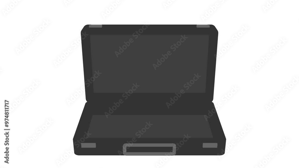 empty briefcase or suitcase open and closed position. animation footage video isolated on alpha channel background(transparent). empty briefcase or suitcase open and closed position. animation footage video isolated on alpha channel background(transparent).