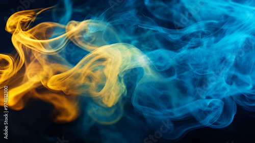 abstract blue and yellow smoke