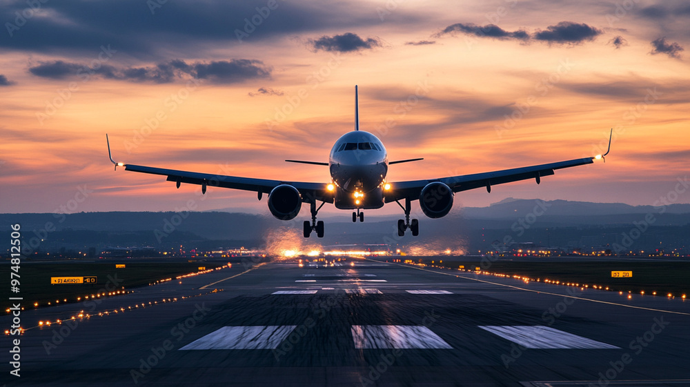 airplane landing in airport airplane landing in airport