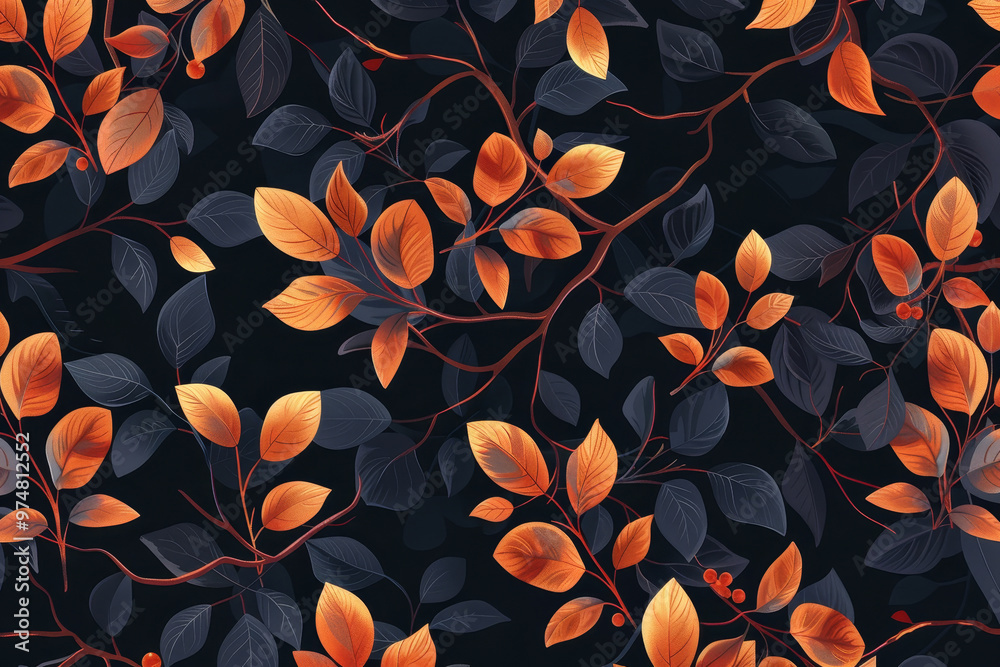 A black and orange leafy pattern A black and orange leafy pattern