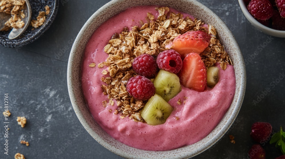 Pink Smoothie Bowl with Granola and Fresh Fruit: A Delicious & Healthy Treat Pink Smoothie Bowl with Granola and Fresh Fruit: A Delicious & Healthy Treat