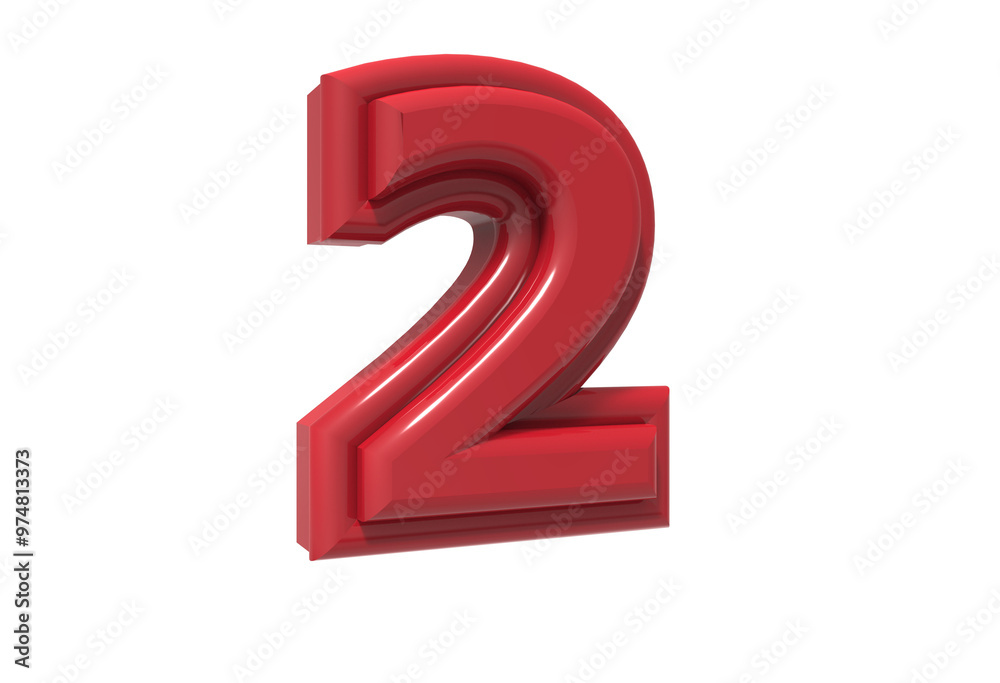 Number 2 3D render collection with color red left Number 2 3D render collection with color red left