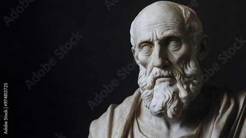 Greek sculpture of an old stoic man, roman god statue, concept background for stoicism