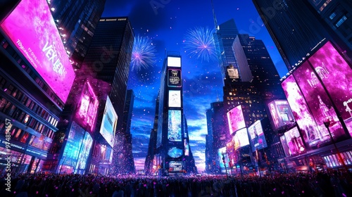 New York City Times Square Crowd Celebration Fireworks Night