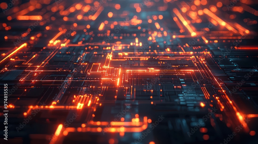 Fototapeta premium High-tech communication grid with abstract geometric shapes and glowing lines