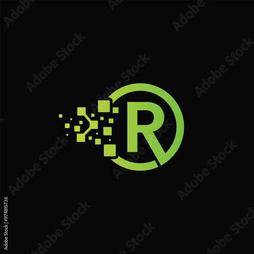 letter R logo, R tech logo design template, Digital letter R logo
