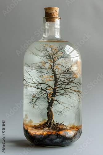 A bottle with a tree inside of it photo