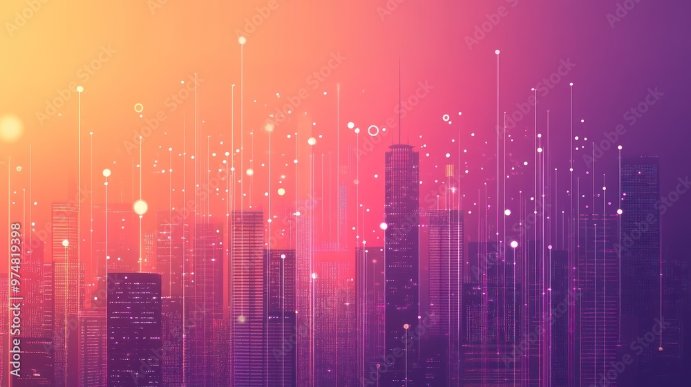 Abstract dot points connecting with gradient lines, symbolizing smart city data flow. Abstract dot points connecting with gradient lines, symbolizing smart city data flow.
