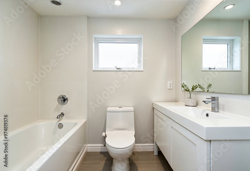 Wallpaper Mural Modern bathroom interior design with white vanity mirror bathtub and toilet Torontodigital.ca