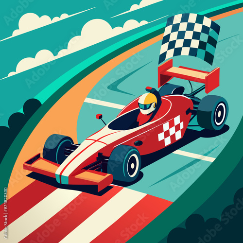a-race-car-speeding-along-a-track-with-a-checkered