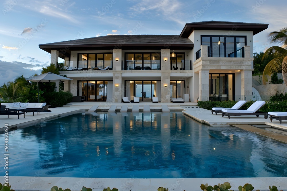 Fototapeta premium Luxury Modern Home with Swimming Pool and Patio