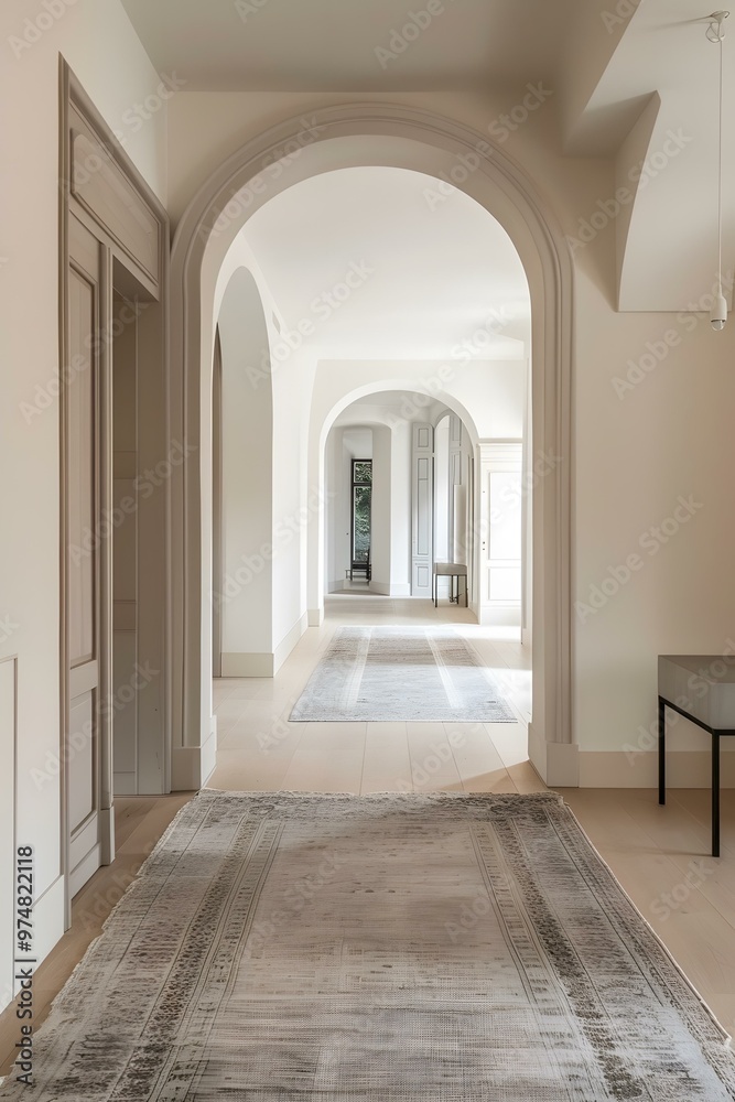 Fototapeta premium Elegant Arched Hallway with Beige Walls and Wooden Floor