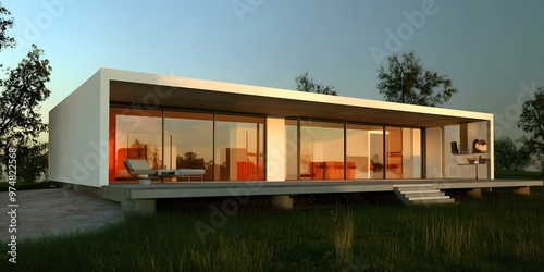 Modern Minimalist House with Large Windows and Deck