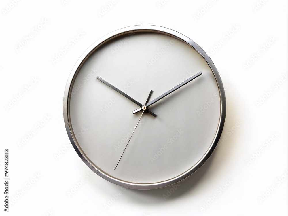 A sleek, modern wall clock with a minimalist face and thin metal frame hangs elegantly on a white