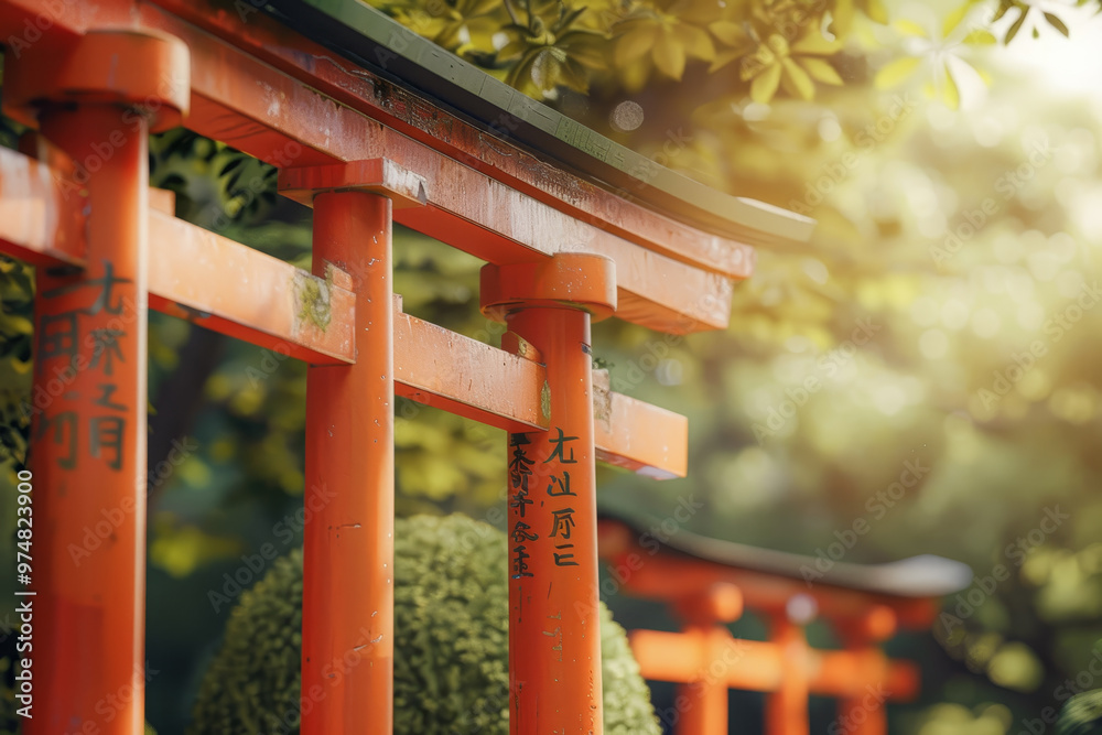 Two red wooden posts with Chinese characters on them Two red wooden posts with Chinese characters on them