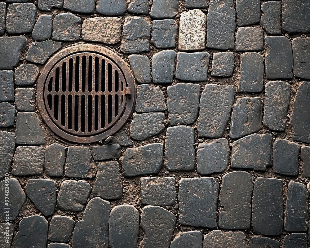 A close-up of a street vent surrounded by cracked and dirty pavement, capturing urban grit street vent, gritty, street ground texture A close-up of a street vent surrounded by cracked and dirty pavement, capturing urban grit street vent, gritty, street ground texture