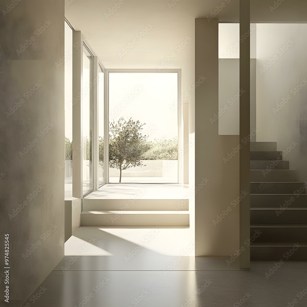 Fototapeta premium Minimalist Interior Design with Staircase and Window View