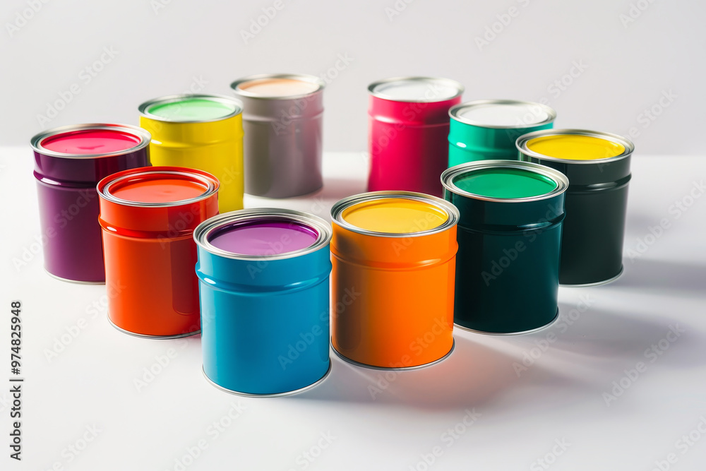A row of colorful paint cans arranged in a circle A row of colorful paint cans arranged in a circle