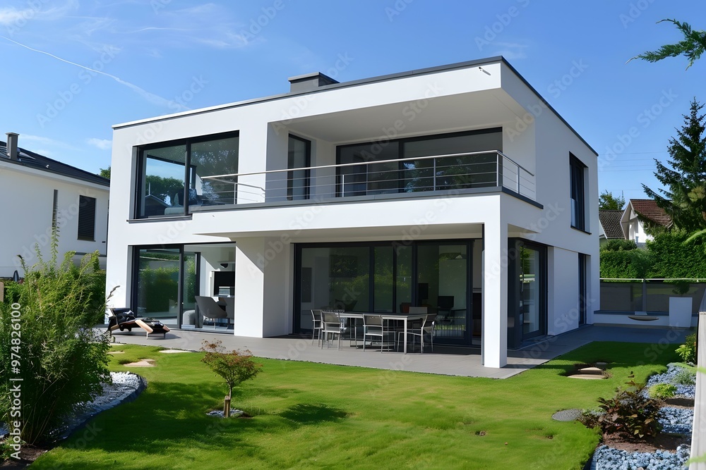 Modern White House with Large Windows and Garden Modern White House with Large Windows and Garden