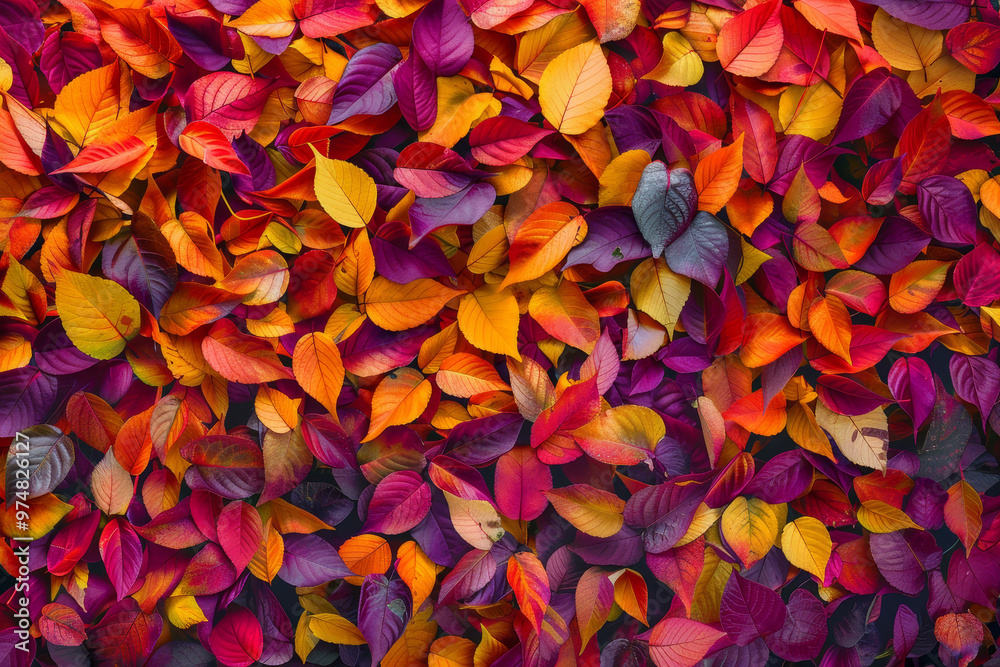 A colorful pile of leaves with a variety of colors including red, orange A colorful pile of leaves with a variety of colors including red, orange