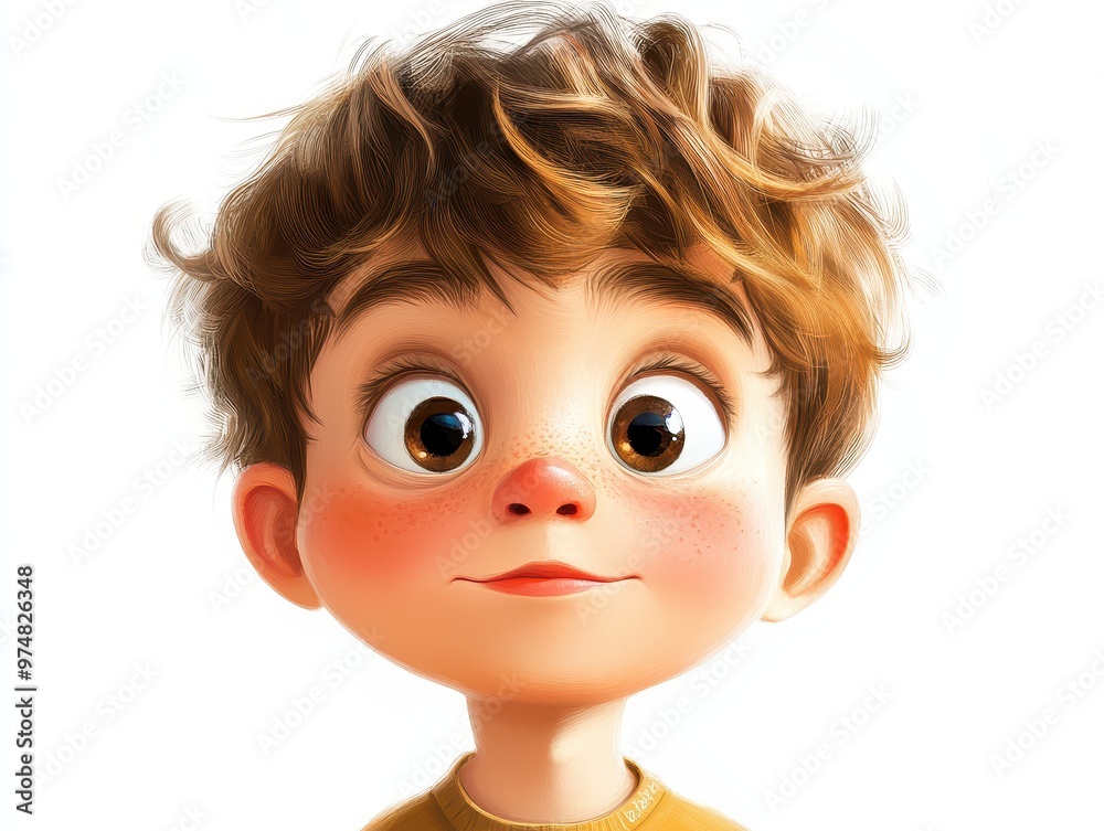 Adorable Young Boy with Expressive Eyes - Digital Art on White Background Adorable Young Boy with Expressive Eyes - Digital Art on White Background