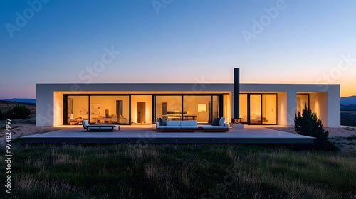 Modern White House with Large Windows and a Deck