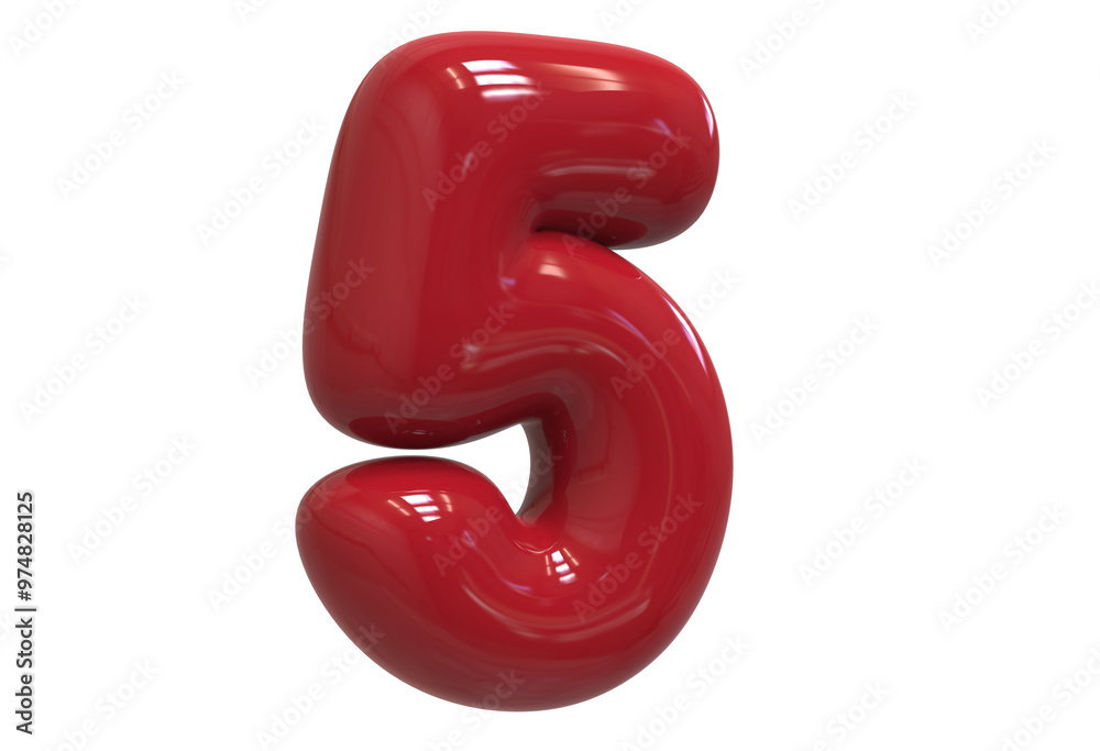 Number 5 3D balloon render collection with color red Number 5 3D balloon render collection with color red