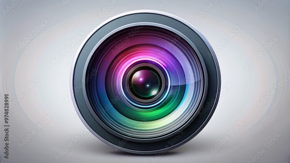 A stylized camera lens icon with a sleek, modern design, featuring clean lines, bold contours, and a subtle A stylized camera lens icon with a sleek, modern design, featuring clean lines, bold contours, and a subtle